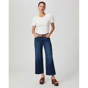 PAIGE Anessa Dark‎ Wash Cropped Raw Hem High Rise Jeans Size 34